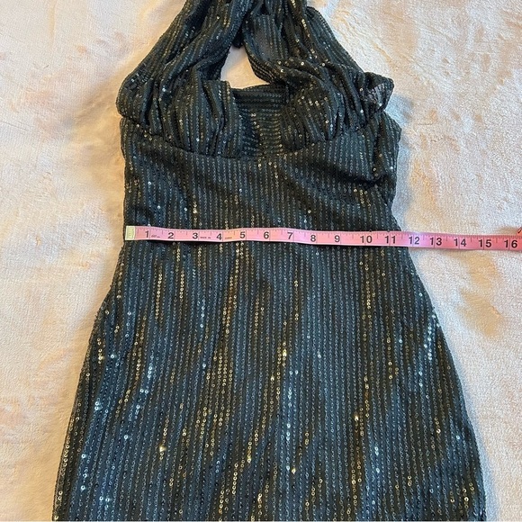 NWOT black sequined halter mini dress size 0 prom cocktail party dress - Picture 8 of 11